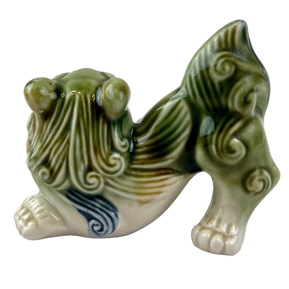 Vintage Ceramic Foo Dog Lion Shishi Figurine Green Blue & Cream Detailed EUC - Picture 5 of 10